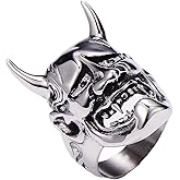 LAIMIUMIU33 Hannya Mask Skull Rings for men Gothic Vampier Skull Prajna Skeleton 316 Stainless Steel Rings Iced Out Jewelry Punk Ring Cocktail Party Ring Vintage Gothic Devil Demon Skull Style Helloween