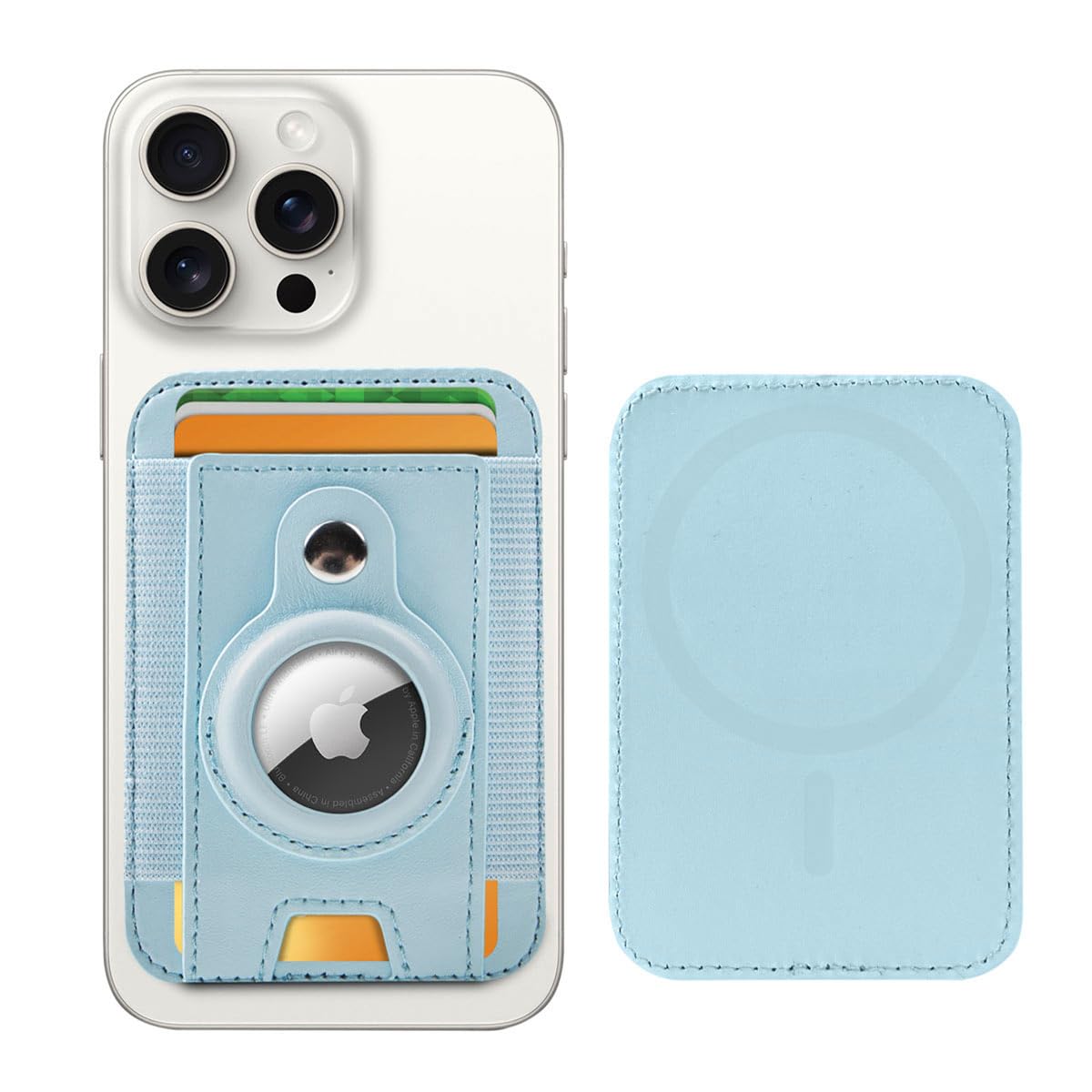 PureGear Mag AirTag Wallet, Magnetic Wallet with Protective AirTag Holder for iPhone 17/16/15/14/13/12 Series, MagSafe Compatible, Holds Up to 8 Cards, Slim Minimalist, AirTagNot Included (Light Blue)