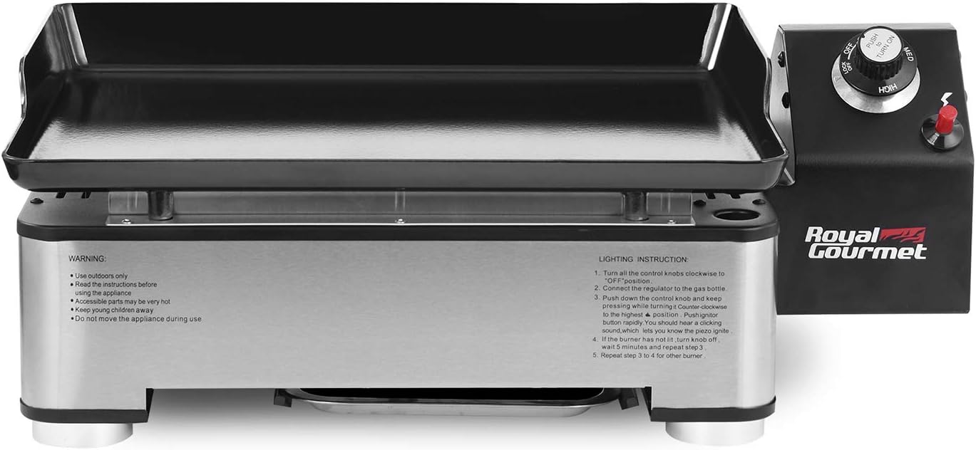 review Royal Gourmet PD1202S 17-Inch Portable Table Top Propane Gas Grill Griddle for Camping, Sliver