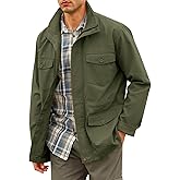 Runcati Mens Military Jacket Full Zip and Button Safari Field Jacket Multi Pocket Cargo Outdoor Coat