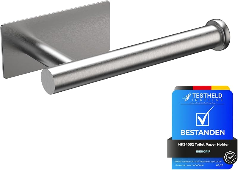Ibergrif Chrome Toilet Roll Holder Self Adhesive Wall Mounted No Drilling