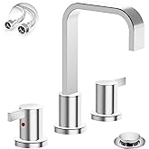 Phiestina Waterfall 8 Inch 3 Hole Widespread Bathroom Faucet, Chrome Modern Bathroom Sink Faucet with Metal Pop Up Drain and Water Supply Line, WF040B-1-C