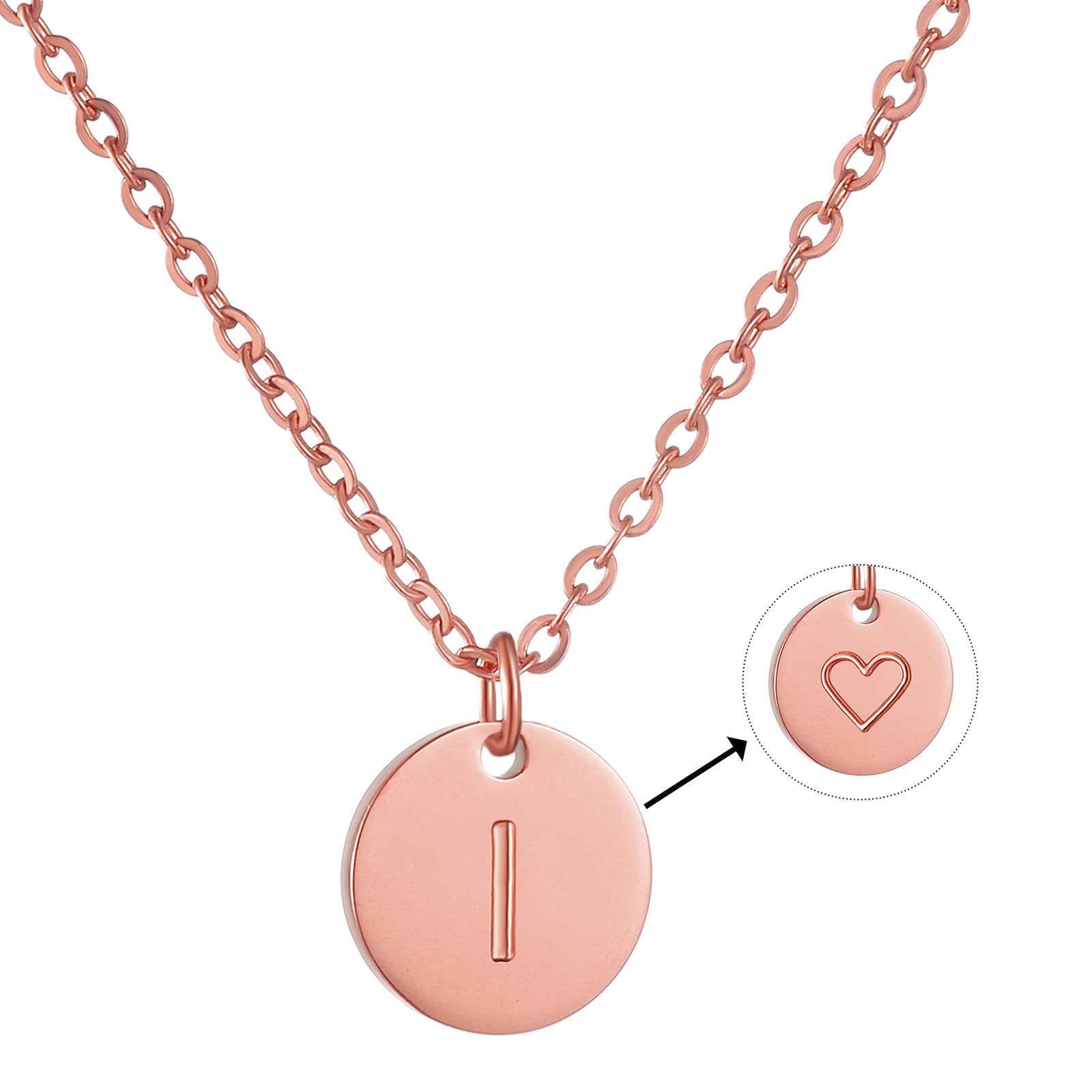 AFSTALR Initial Letter Necklace for Women Round Pendant with I Heart Necklace Personalized Birthday Jewellery Gifts RoseGold