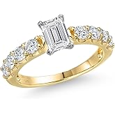 Gem Stone King 14K 2 Tone Gold DEF Lab Grown Diamond Engagement Ring For Women | 1.75 Cttw | Emerald Cut 6X4MM | Gemstone April Birthstone