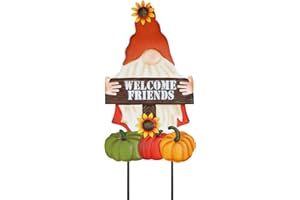 PHITRIC Fall Decorations for Home Outdoor, Metal Gnome Decorative Garden Stakes with Pumpkins Sunflower for Fall Decor, Yard Signs for Garden Home Lawn Patio Thanksgiving Decorations
