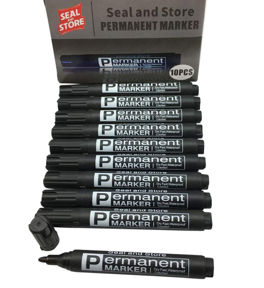 Seal and Store 30 Black Permanent Markers, Bullet Tip, Bold, Black, 1.0-1.9mm, Modern, Long Lasting
