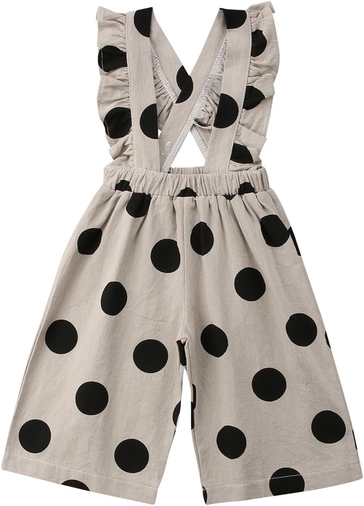 Kids Toddler Baby Girl Ruffle Dots Denim Jumpsuit Suspenders Overalls Outfit