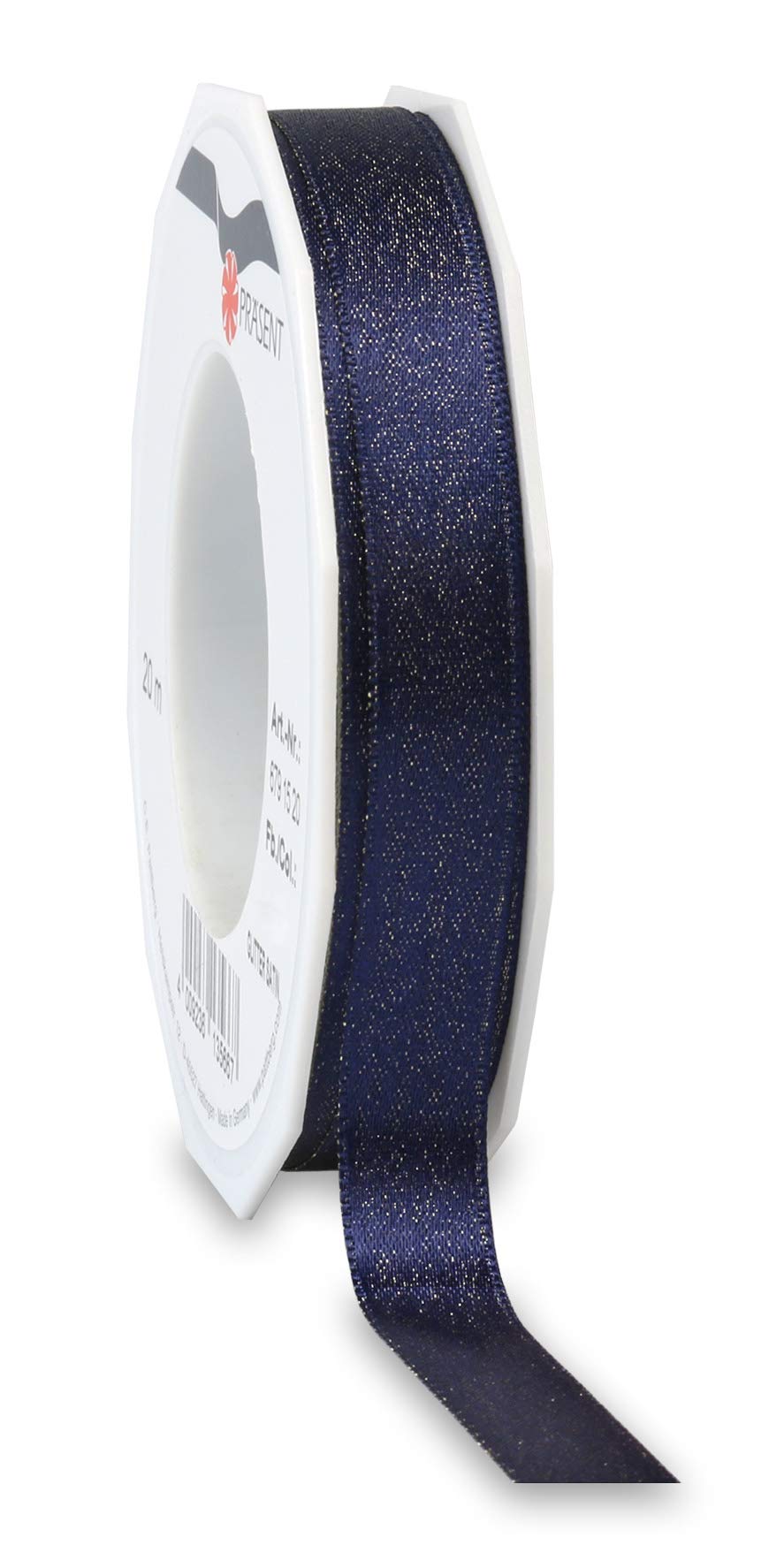 Präsent - Glitter Satin Ribbon Dark Blue-Gold 20-m-Roll 15 mm Width