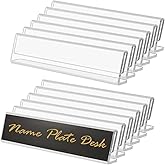 Acrylic Name Plates for Desks 12 Pack, Horizontal Slant Back 2x8 Sign Holder for Table Display, Tent Name Plate Display for Office Conference, Business Event, School Classroom (Clear)