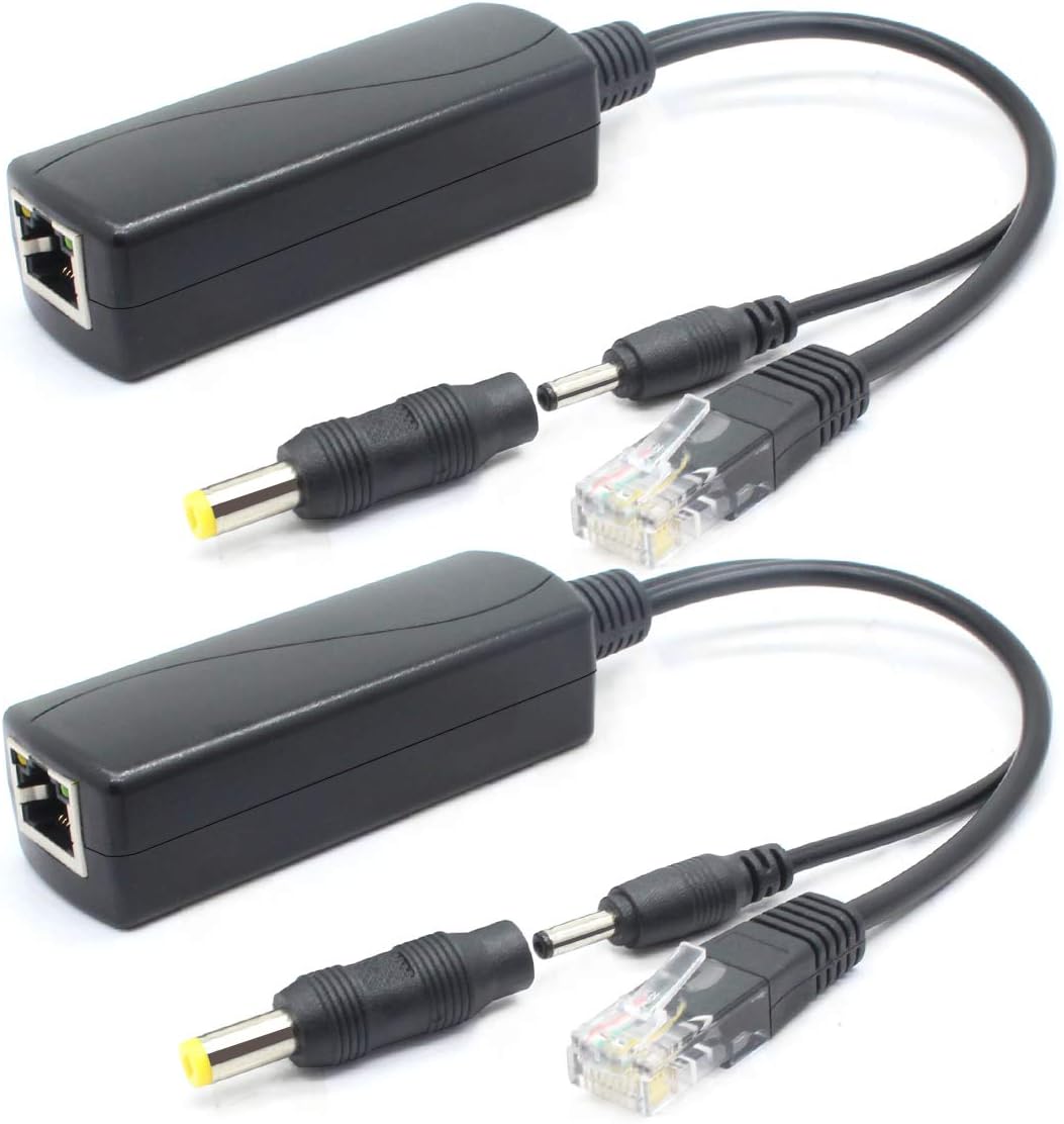ANVISION 2Pack 5V PoE Splitter, 48V to 5V 2.4A Adapter, Plug 3.5mm x 1