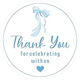 Blue Bow Thank You Stickers - Anwyll 60Pcs 2Inch Cute Bowknot Thank You Party Favor Stickers Self Adhesive Thanks for Celebrating with Us Sticker Baby Shower Thank You Sticker for Boy Wedding Birthday