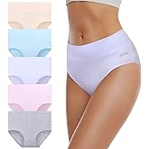 coskefy Women's High Waisted Cotton Underwear Soft Breathable Panties Stretch Briefs Ladies Panties 5 Pack