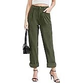 Rasutina Women Corduroy Pants Casual Fall Pants High Waisted Straight Leg Pants for Women Stretchy Work Trousers with Pockets