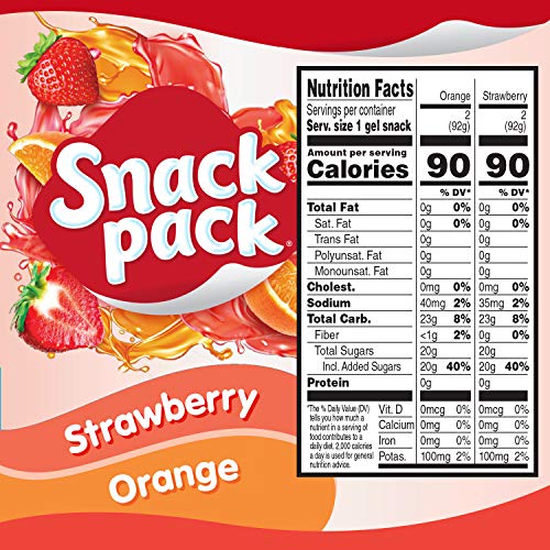 SNACK PACK STRAWBERRY AND ORANGE FLAVORED JUICY GELS, 4 COUNT SNACK CUPS