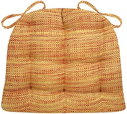 Dining Chair Pads with Ties - Brisbane Salsa Red &amp; Gold - Size Standard - Latex Foam Fill, Reversible, Tufted - Machine Washable