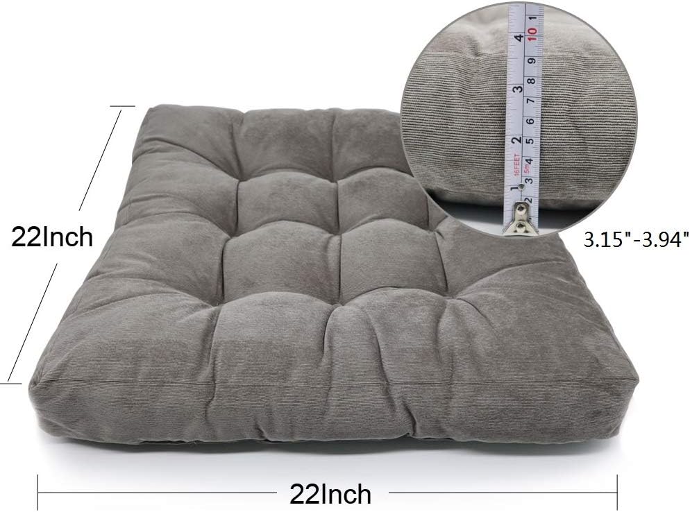 HIGOGOGO Floor Pillow, Square Tufted Seat Cushion Thicken Corduroy Meditation Pillow Tatami Floor Cushion for Yoga Living Room Balcony Office Outdoor, Grey, 22x22 Inch: Furniture & Decor