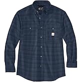 Carhartt Mens Loose Fit Midweight Chambray Long-Sleeve Plaid Shirt