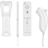 GLOWANT Wii Controller with Silicone Case and Wristband, Remote Control with Nunchucks Built-in Motion Plus- Compatible with Wii/Wii U Consoles (White)
