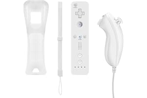 GLOWANT Wii Controller with Silicone Case and Wristband, Remote Control with Nunchucks Built-in Motion Plus- Compatible with Wii/Wii U Consoles (White)