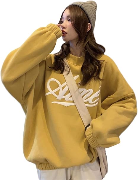 Amazon ｊｑｂｆｌトレーナー パーカー レディース トップス 秋冬 プルオーバー 長袖 スウェット 裏起毛 ゆったり 韓国ファッション カットソー ビッグシルエット 可愛い Freesizeイエロー トレーナー パーカー 通販