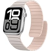 Sixmoat Magnetic Silicone Bands Compatible with Apple Watch 42mm(Series 11/10) 41mm 40mm 38mm, Sport Wristband for Men Women Compatible with iWatch SE Series 11 10 9 8 7 6 5 4 3, Starlight-Pink