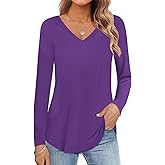 JROWI Womens Tops Short/Long Sleeve Casual V Neck Cotton T-Shirts Basic Tees Clothes