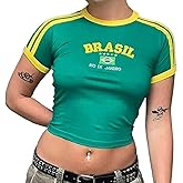 Vintage Graphic Baby Tees for Women Brazil Shirt Y2k Tops Baby Crop Tees 90s Summer Going Out Tops Streetwear Shirts