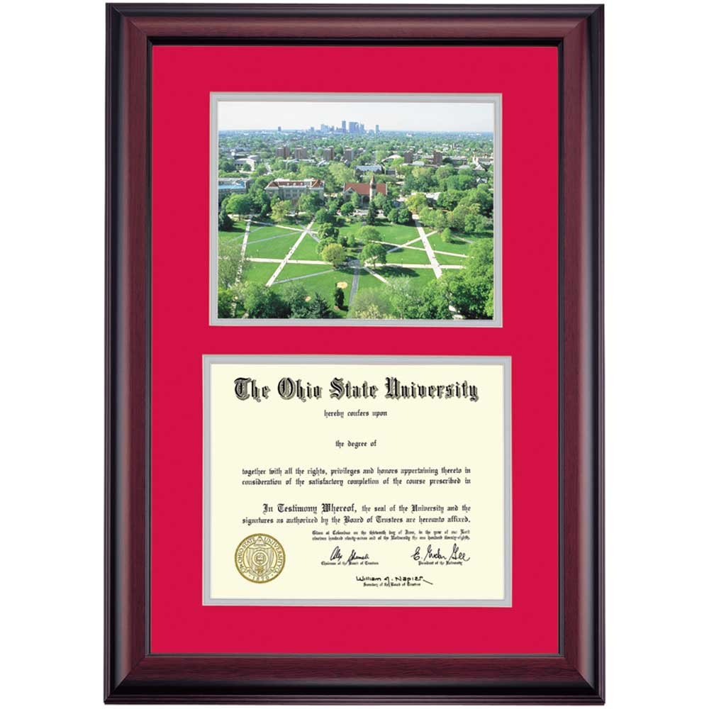 OCM Ohio State Buckeyes Diploma Frame Scarlet Gray Matting Photograph