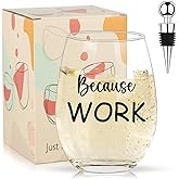 Ithmahco Because Work Wine Gifts For Women, 16oz Stemless Wine Glass, Birthday Gifts For Coworkers, Boss, Emplyoee Officer Colleague, Funny Wine Glasses For Women, Christmas Gifts For Boss
