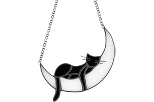 YT3 STUDIO Stained Glass Cat on Moon Decor Gifts, Sleeping Cat Gifts for Cat Lovers, Black Cat Suncatchers Stained Glass Window Hangings, Cat Themed Gifts, Funny Cat Memorial Gifts for Mom, Women