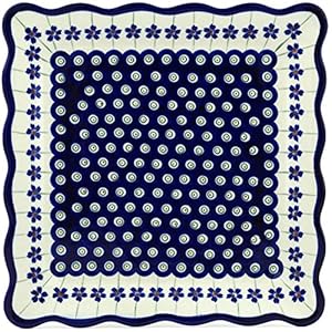 Blue Rose Polish Pottery Flowering Peacock Square Plate