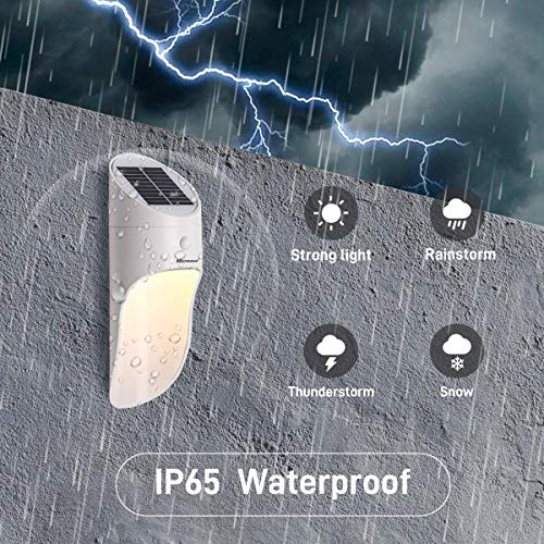 Solarbetriebene Wandlampen ,Microwear Solarleuchte mit Bewegungsmelder,Wireless IP65 Wasserdichte,LED Solar Wandleuchten für Haustür,Garten,Garage,Hinterhof (Warmes Licht)