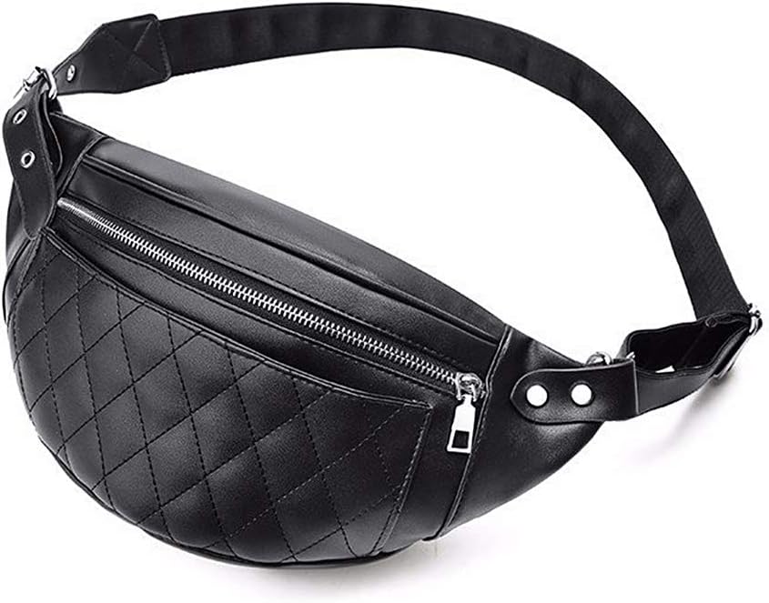 Extra Large Black Leather Fanny Pack Quilted Crossbody Fanny Pack Purse Belt Bag Waterproof Waist Bag for Women Fashion Hip Pouch