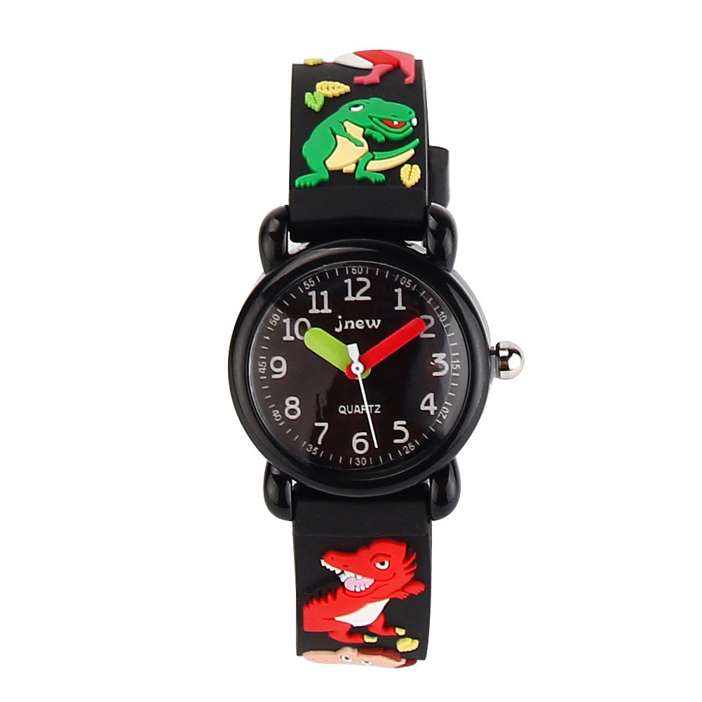 ele ELEOPTION Children's Watch Waterproof 3D Cute Cartoon Design Round Dial Silicone Rubber Jelly Color Watch Band Quartz Wristwatch for Little Xmas Girls Boy Kids Children (Dinosaur, Black)