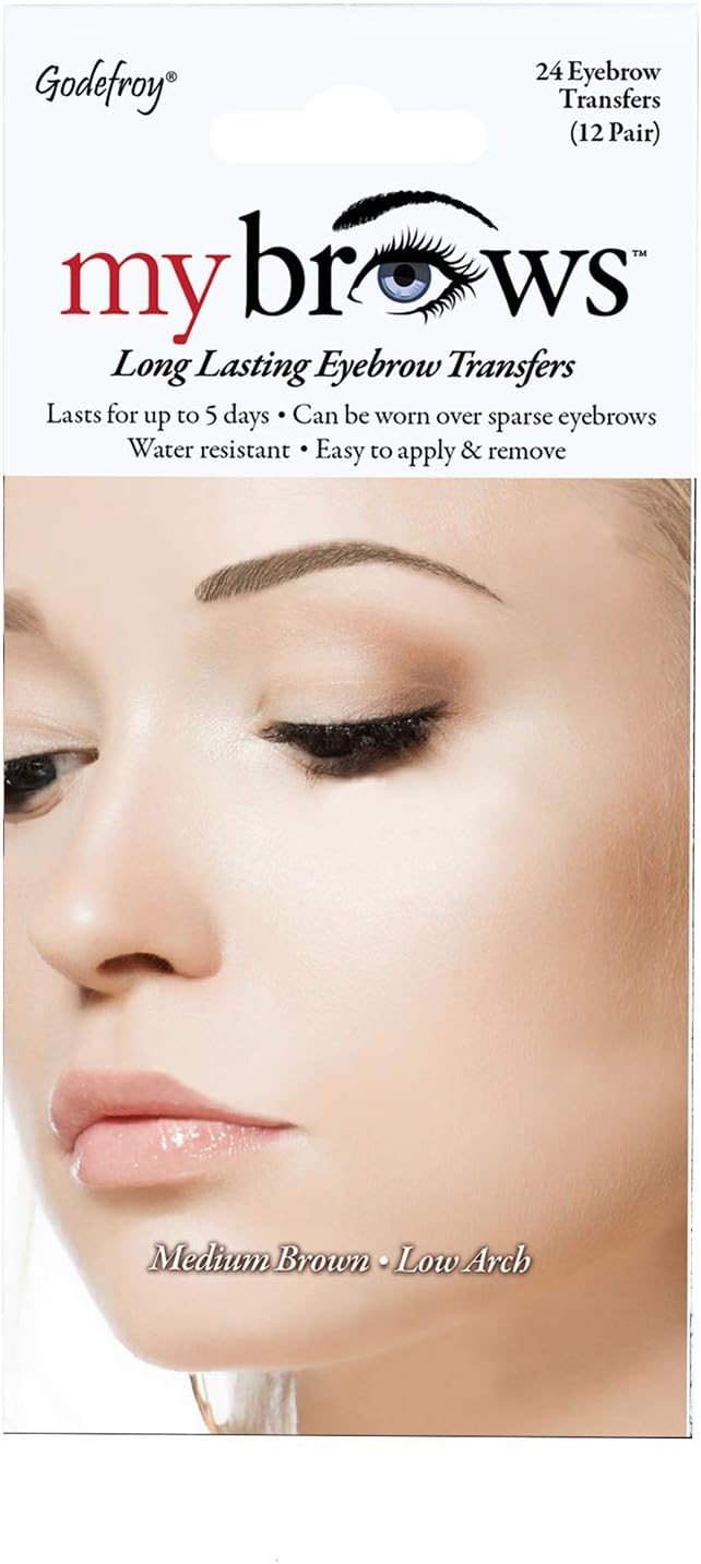 Godefroy My Brows Transfers Long Lasting, 4 Colours, 4 Styles (Medium Brown, Low Arch), 12 g (Pack of 1)