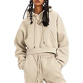 COZYPOIN Womens Fleece 2 Piece Outfits Sweatsuit Crop Top and Pants Hoodie Tracksuit Set