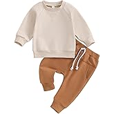 Toddler Baby Boy Clothes Solid Color Long Sleeve Crewneck Sweatshirt Top Casual Pants Set 2Pcs Fall Winter Outfits