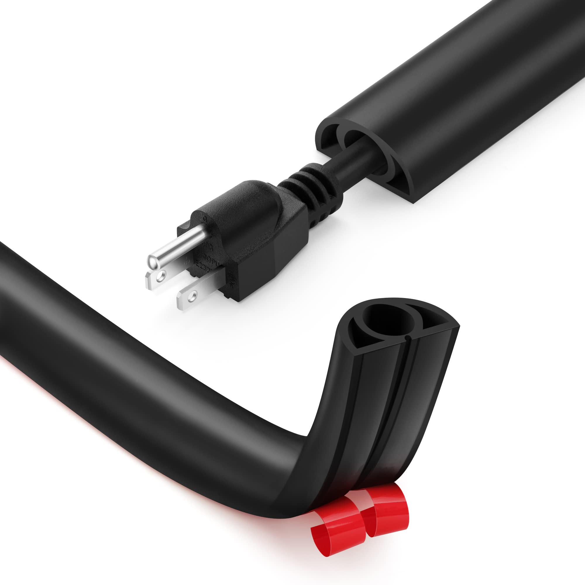 Photo 1 of 12ft Cord Cover Floor for Extension Cords, Self-Adhesive Floor Cable Cover to Protect Cables & Prevent Tripping, PVC Cord Hider Protector, Internal Wire Management Channel Diameter: 0.39", Black