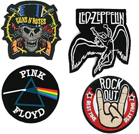 Set_ROCK016GUNRO - Guns n Roses Rock band, Pink Floyd, Led Zeppelin and Rock Out Patch (3+1 Pcs Heavy Metal Punk Rock Applique Embroidered Patches)