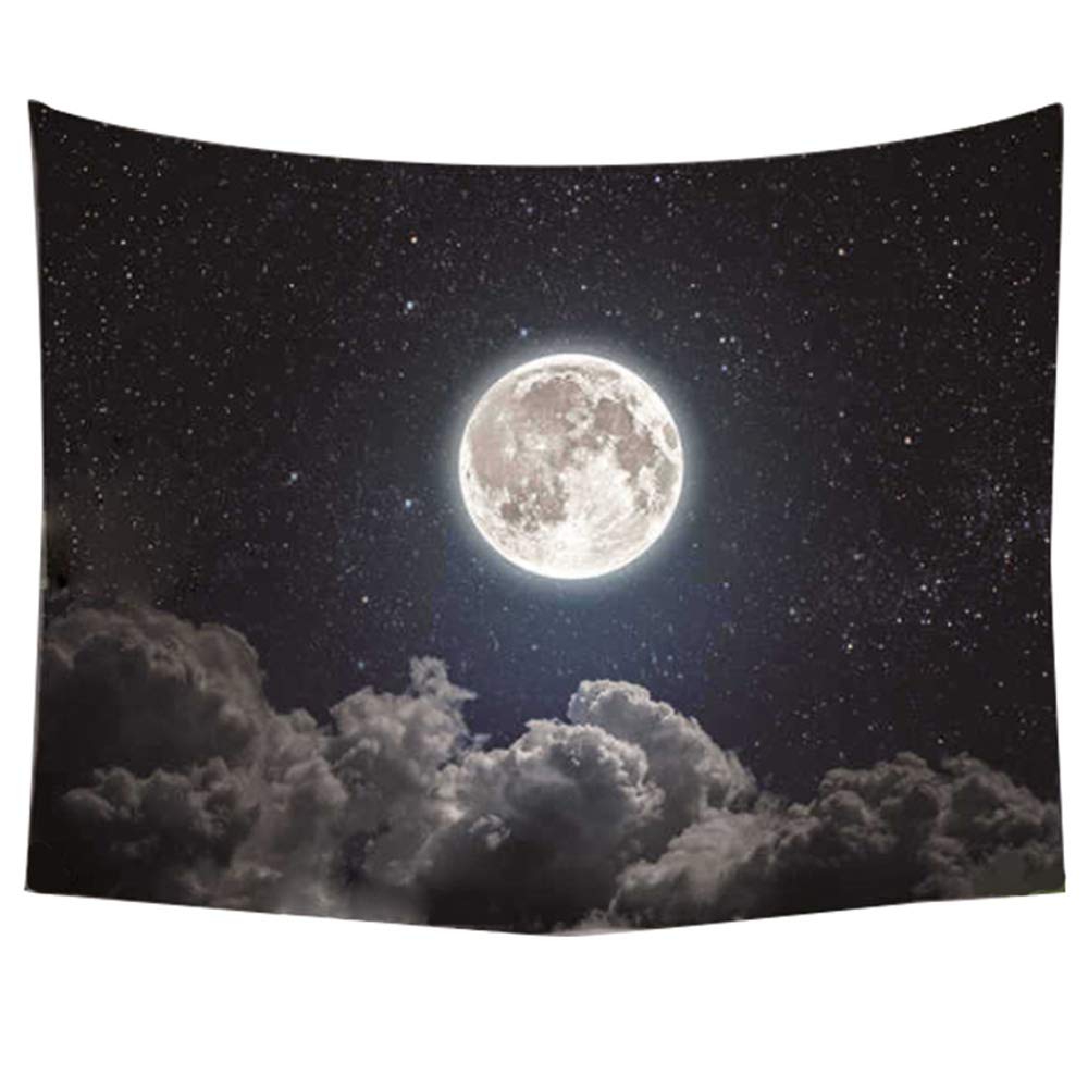 SROOD Moon Stars Wall Tapestry Outer Space Galaxy Universe Starry Night Sky and White Cloud Dark Blue Psychedelic Art Decor Wall Hanging for Dorm Living Room Bedroom (150X170cm)