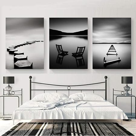 Paysage Noir Et Blanc Toile Peinture Pierre Pont En Bois Pont Affiches Et Impressions Mur Art Photos Pour Chambre Decoration 50 70cm No Frame Amazon Fr Cuisine Maison