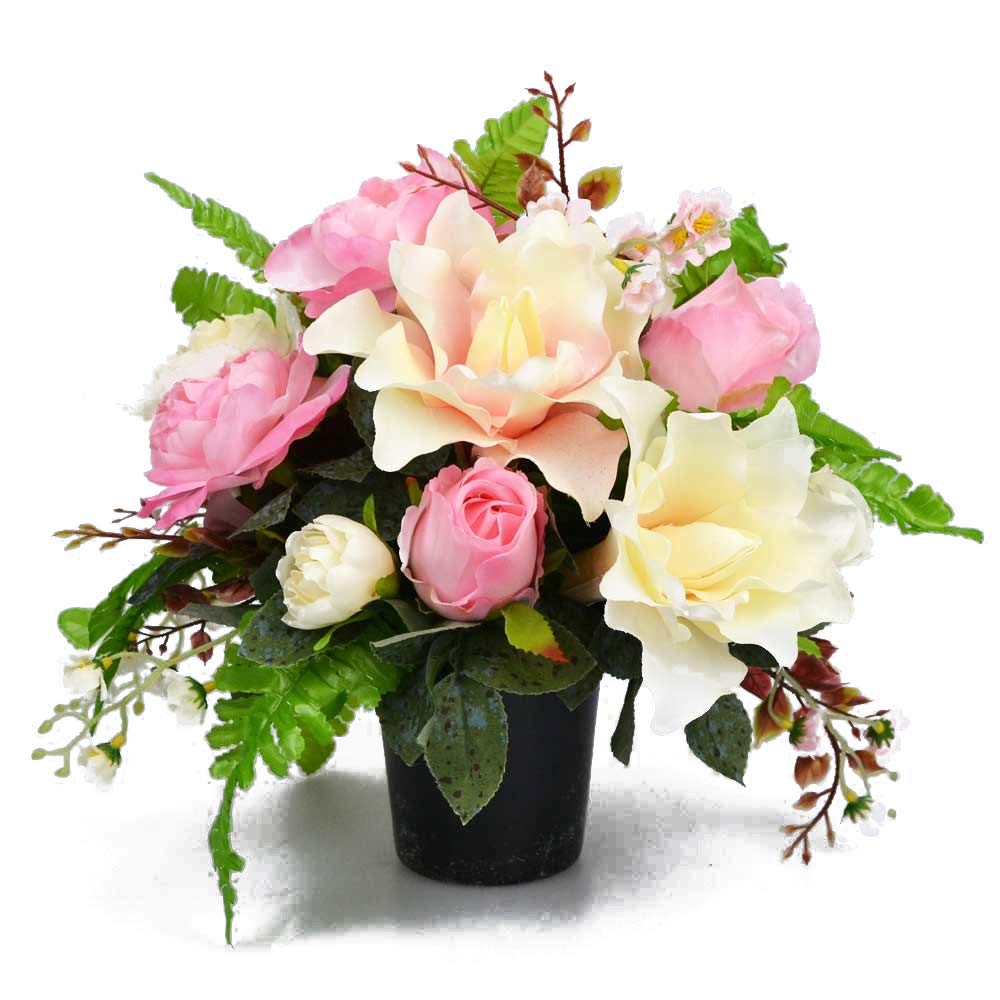 Artificial Flower Graveside Pot with Pink Lily & Roses Cemetery