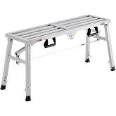 VEVOR Work Platform, 39"x 12" Portable Scaffolding Platform, Folding Steel Step Ladder Adjustable Height 19.7&rdquo;-29.1&rdquo;, 400 lbs Load Capacity, Non-Slip Drywall Painting Stool for Cleaning &amp;Washing