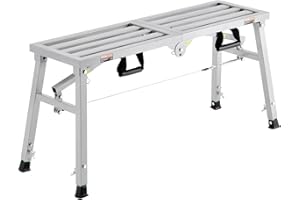 VEVOR Work Platform, 3 Gear Adjustable Height, Folding Alloy Steel Step Ladder, Portable Scaffolding Platform, 400 lb Load Ca