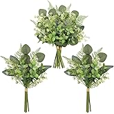 Mixed Artificial Eucalyptus Stems Bulk 15pcs 5 Kinds Faux Silver Dollar Eucalyptus Fern Leaves Picks Artificial Greenery Stems Sprays Bouquet for Vase DIY Wedding Bouquet Floral Arrangement Home Decor