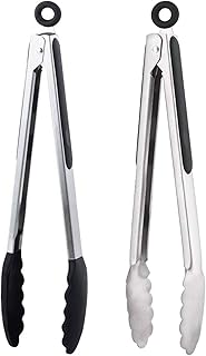 LessMo Küchenzangen Set 2er Set - 30cm, Grill-Zubehör Mit Silikonspitzen - [ Hitzebeständig 248 ℃, Stabilem,Komfort ] -Silber/Schwarz