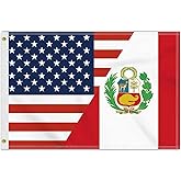 2×3 FT Peru USA Friendship Flag, Medium 60×90CM 150D Peruvian Outdoor Banner,Double Side Printing American Decor For Patio Garden With Brass Gromment