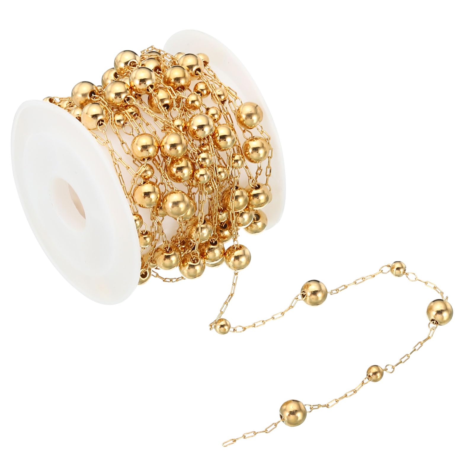 PATIKIL 9.8 Feet Beading Chain with Spool, Round Beaded Chain Link for Jewelry Making DIY Necklace Bracelet Accessories, Golden