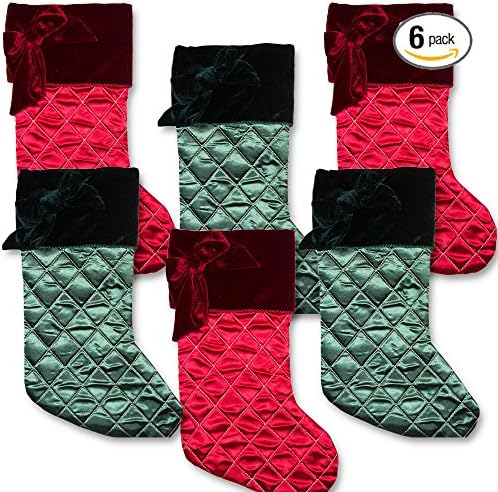 Christmas Stockings Ultimate Set -- Pack of 6 Deluxe Plush Red and White Holiday Stockings for Family Kids (18" Inches)