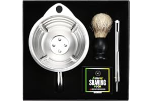 NAKED ARMOR Silver Fox Shaving Scuttle Mug Kit - Bowl With Shavette, Soap, Brush, Stainless Steel Mug, Keeps Lather Hot and Creamy, Hot Shave At Home Daily, Great Gift